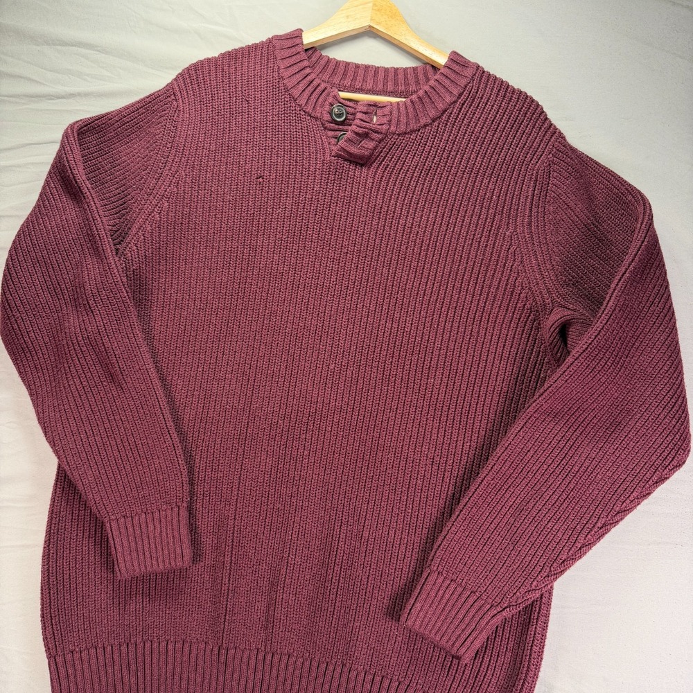 Duluth Trading Co Sweater Mens Large Red Burgundy Henley Thick Knit Cotton Gorp - Picture 2 of 12